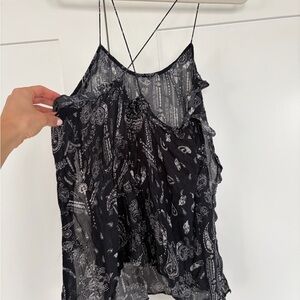 Navy and White Paisley Spaghetti Strap Top